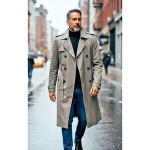 London Towne mens fog trench coat 40Reg double breasted belted removable liner